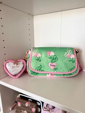 Juicy Couture “Retro Cherry” Green Shoulder Bag with Crossbody Strap